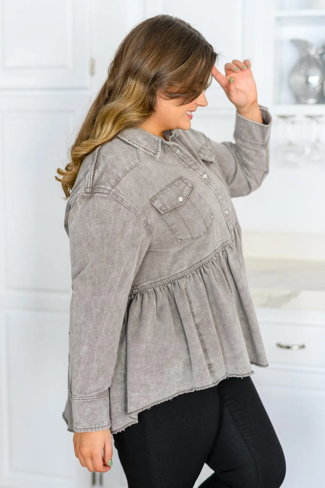 Hazel Blues® | Earl Grey Button Up Long Sleeve Top