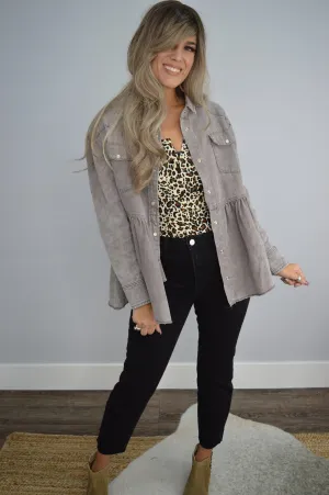 Hazel Blues® | Earl Grey Button Up Long Sleeve Top
