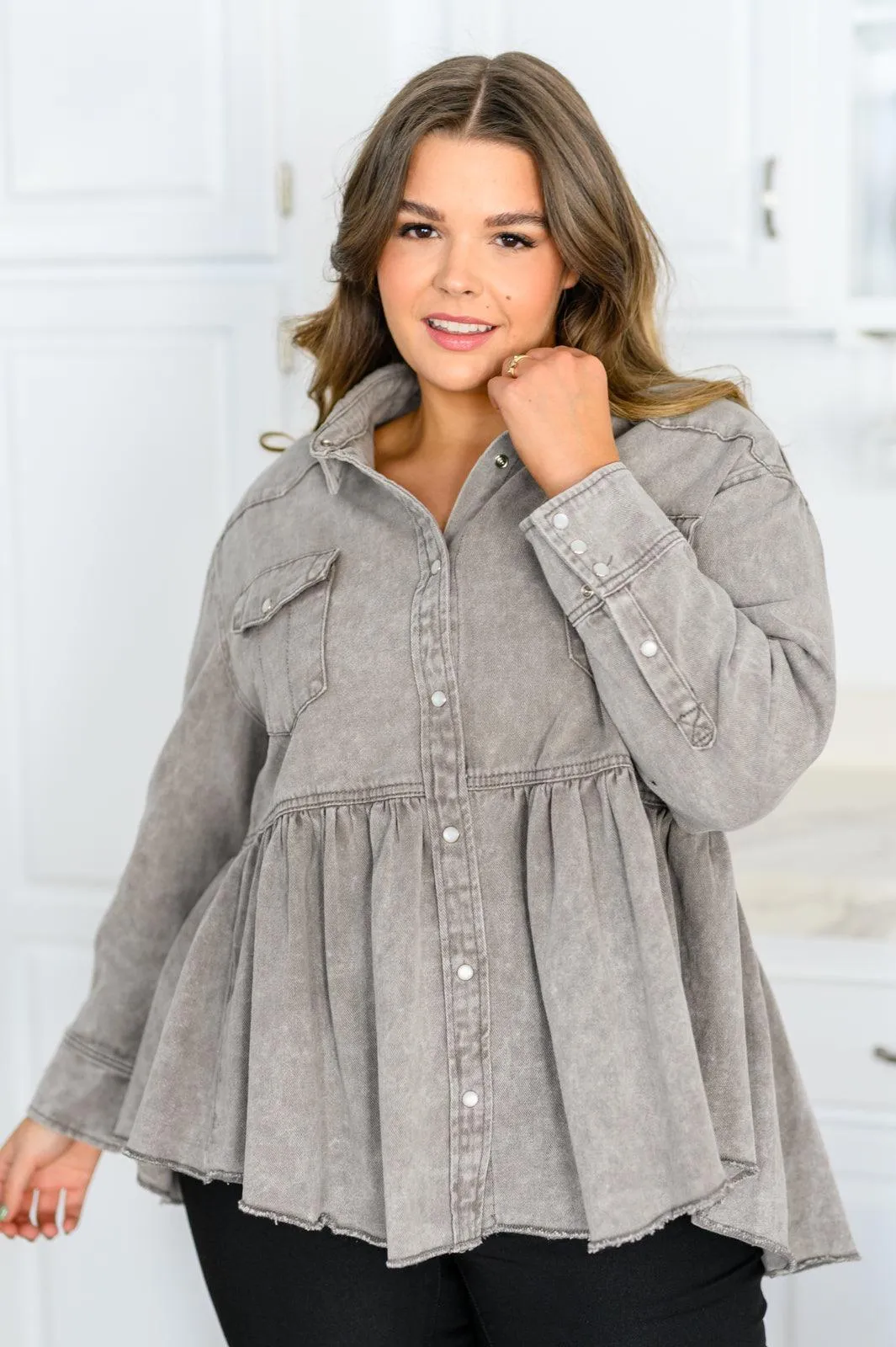 Hazel Blues® | Earl Grey Button Up Long Sleeve Top