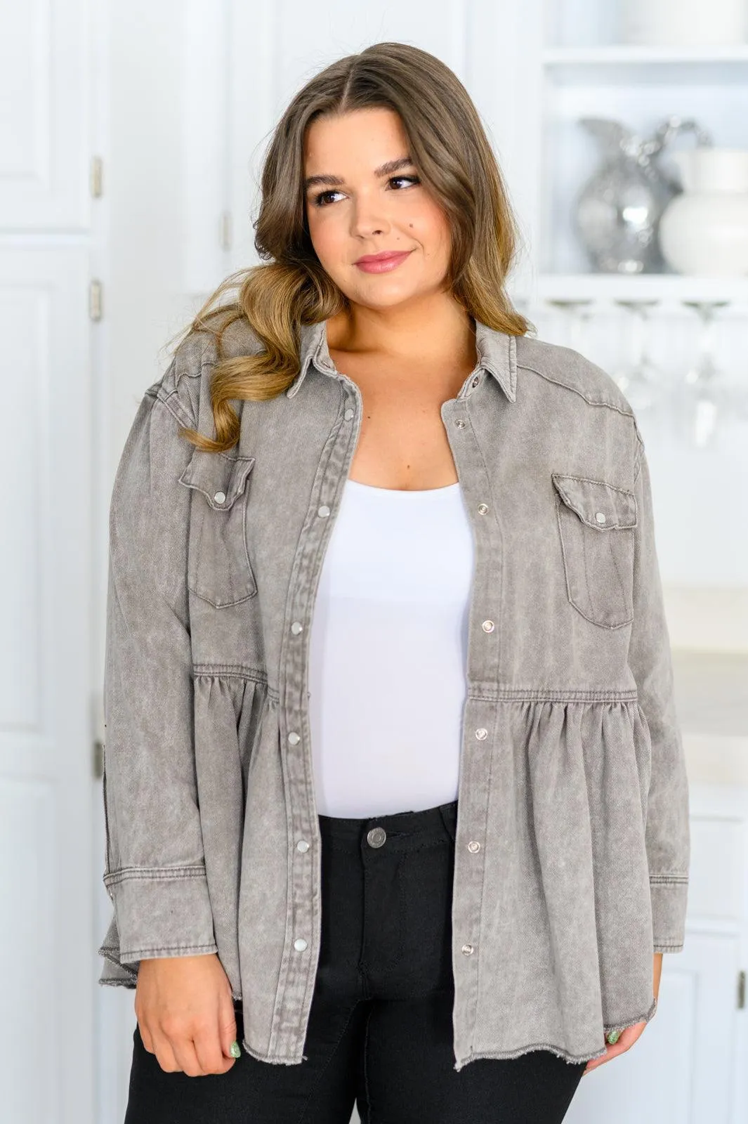 Hazel Blues® | Earl Grey Button Up Long Sleeve Top