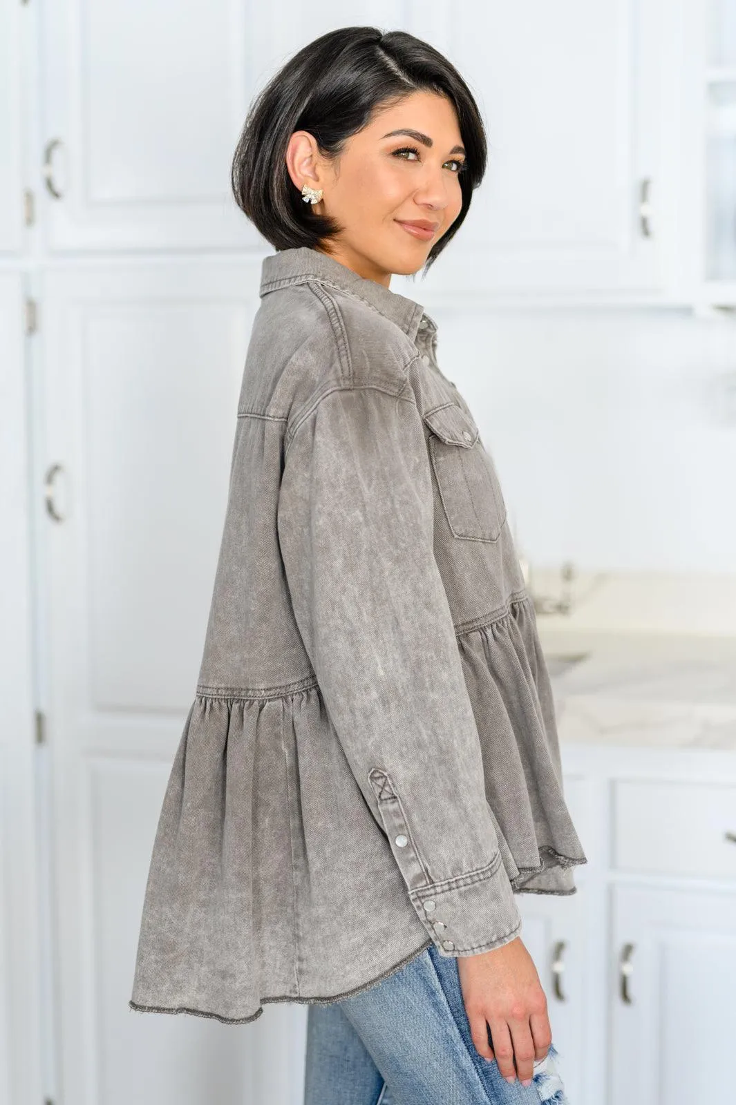 Hazel Blues® | Earl Grey Button Up Long Sleeve Top