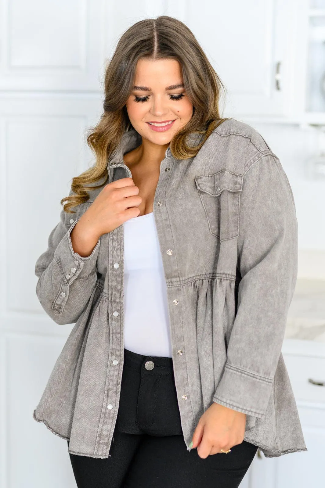 Hazel Blues® | Earl Grey Button Up Long Sleeve Top
