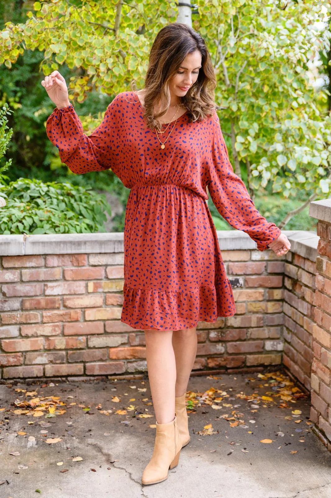 Hazel Blues® | Most Genuine Spotted Dress In Rust