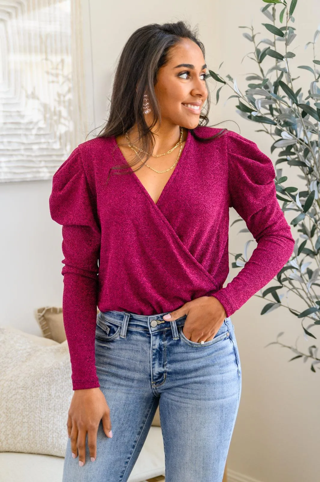 Hazel Blues® | Take Me Out Faux Wrap Bodysuit In Magenta