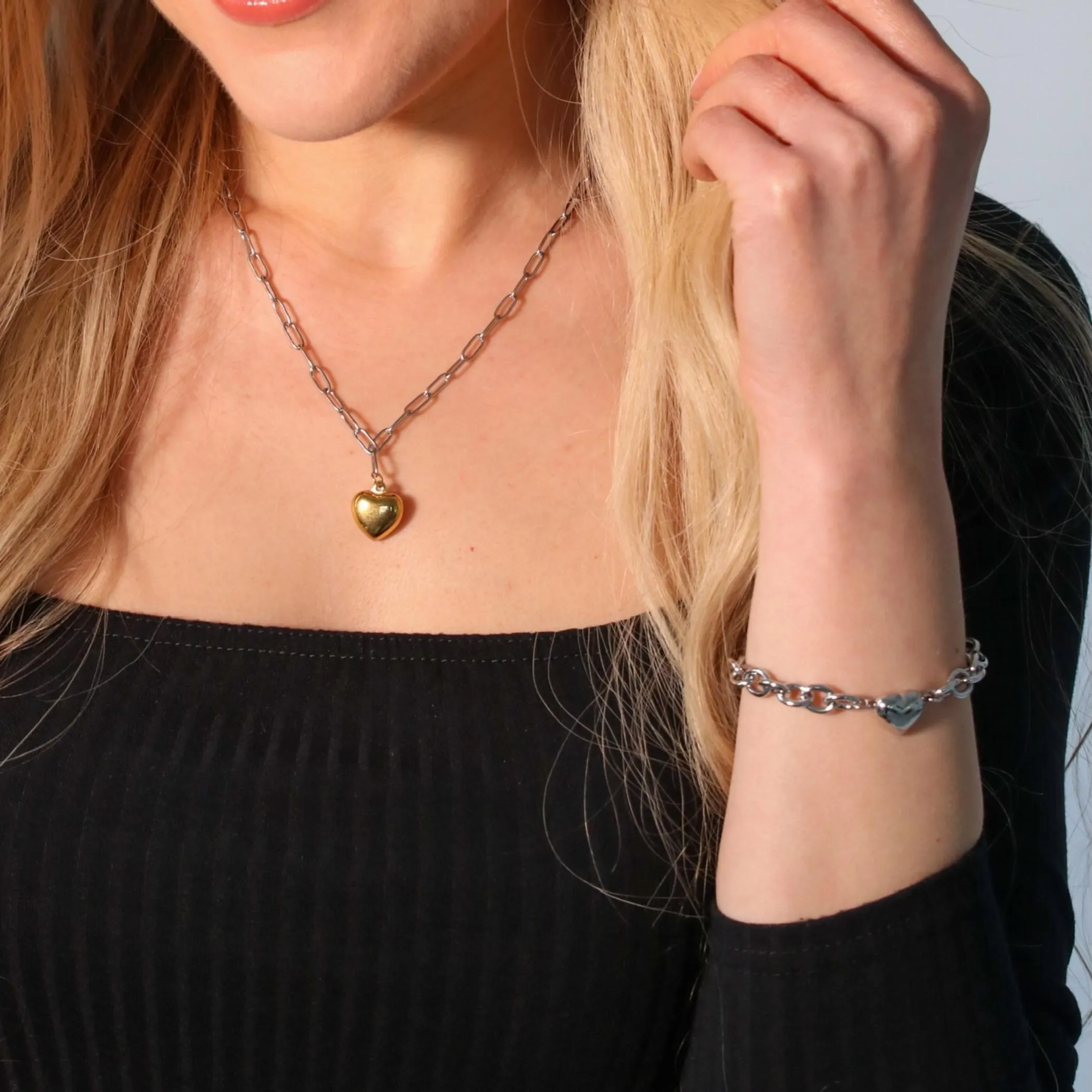 Heart Link Chunky Bracelet, Silver
