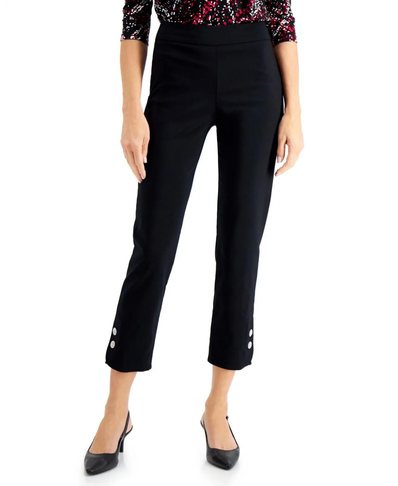 Jm Collection Womens Diamonte Tab Pull-On Pants 100109868MS Black L