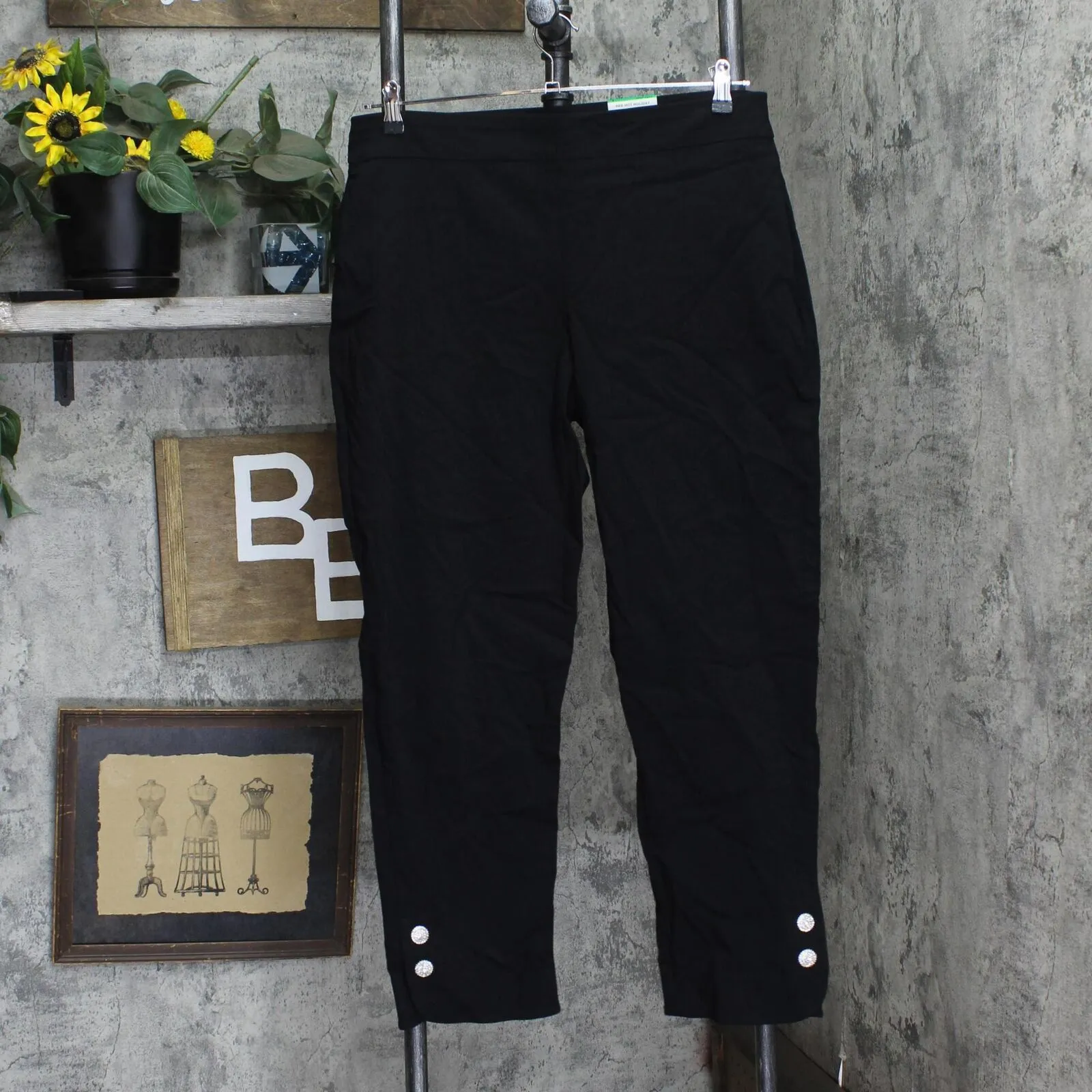 Jm Collection Womens Diamonte Tab Pull-On Pants 100109868MS Black L