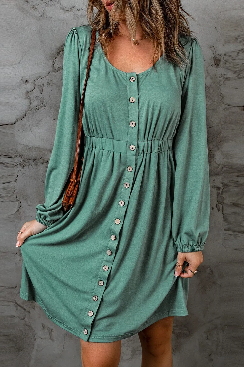 KaleaBoutique Button Up High Waist Long Sleeve Dress