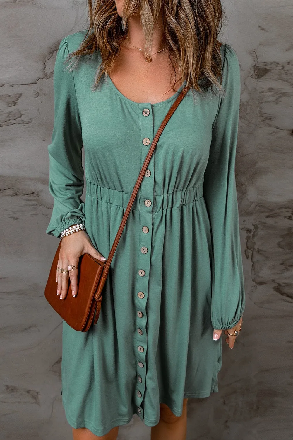 KaleaBoutique Button Up High Waist Long Sleeve Dress