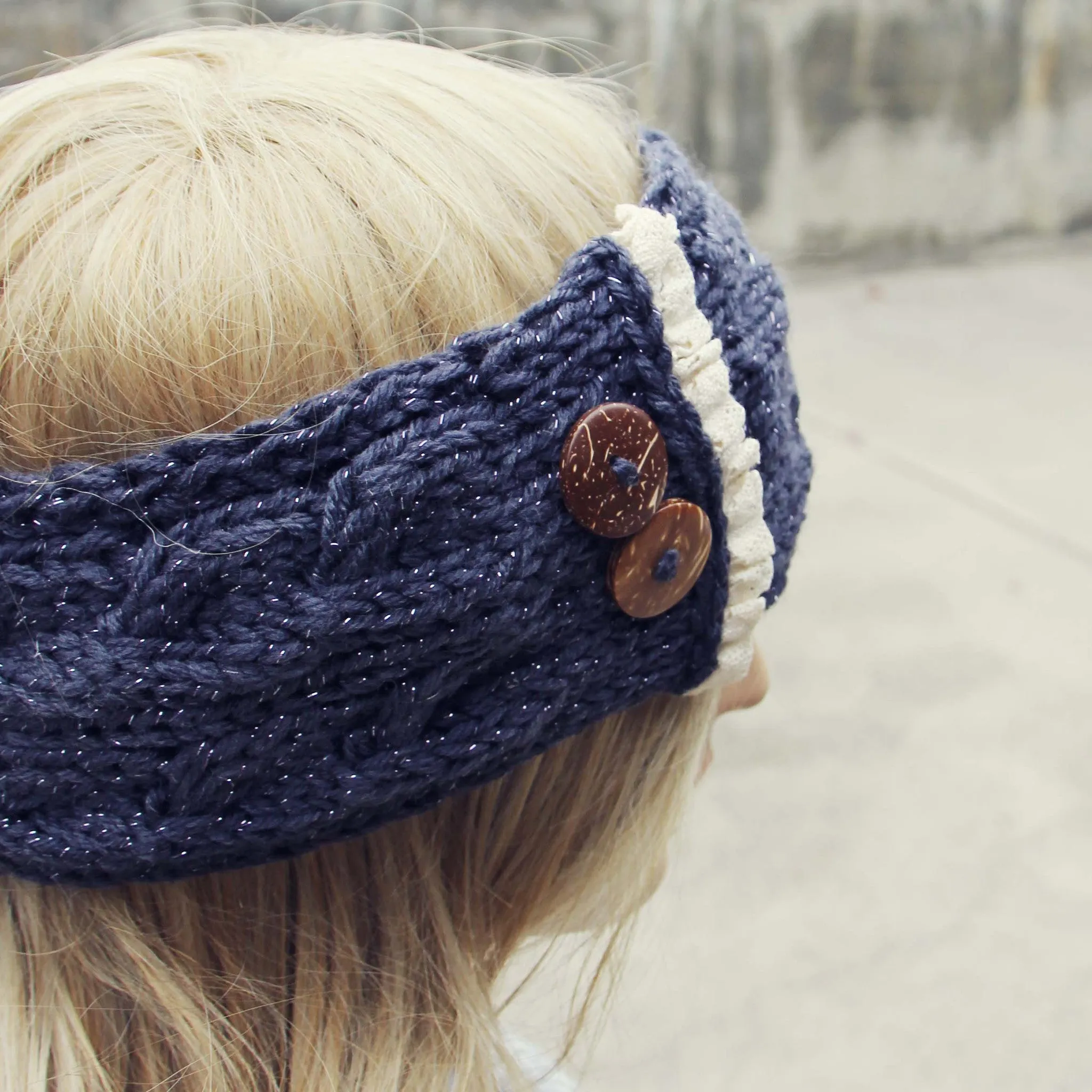 Lace & Knit Headwrap in Charcoal