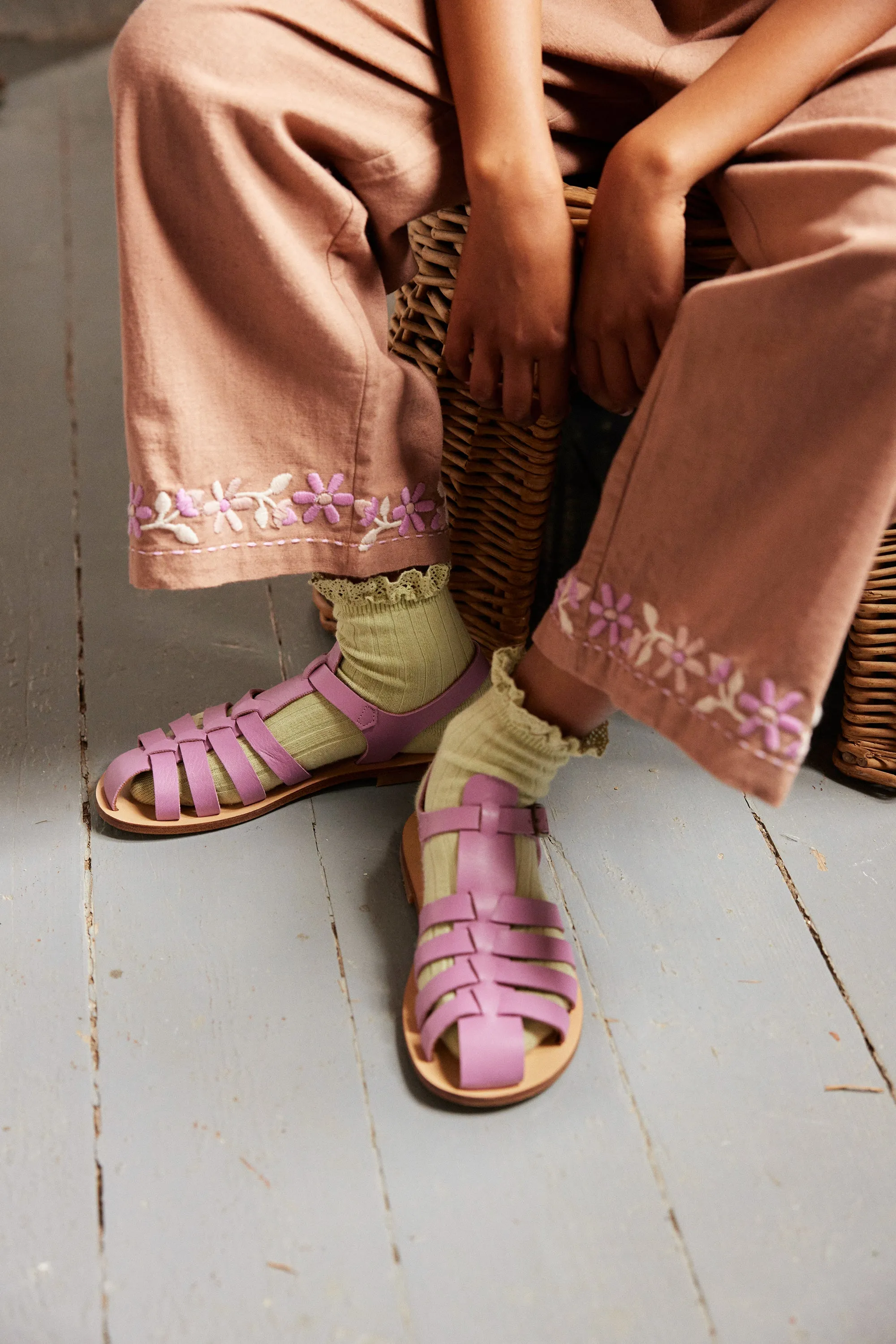 Lace Trim Ribbed Ankle Sock - Spearmint/Peony/Hay/Poppy/Cornflower
