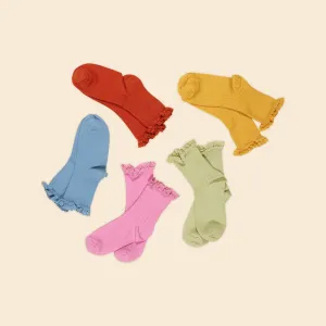 Lace Trim Ribbed Ankle Sock - Spearmint/Peony/Hay/Poppy/Cornflower