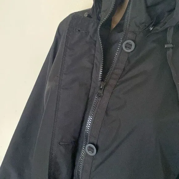 Lands’ End Black Long Sleeve Button Zip Hoodie Lightweight Spring Jacket Size M