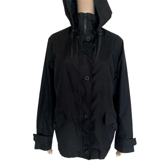 Lands’ End Black Long Sleeve Button Zip Hoodie Lightweight Spring Jacket Size M