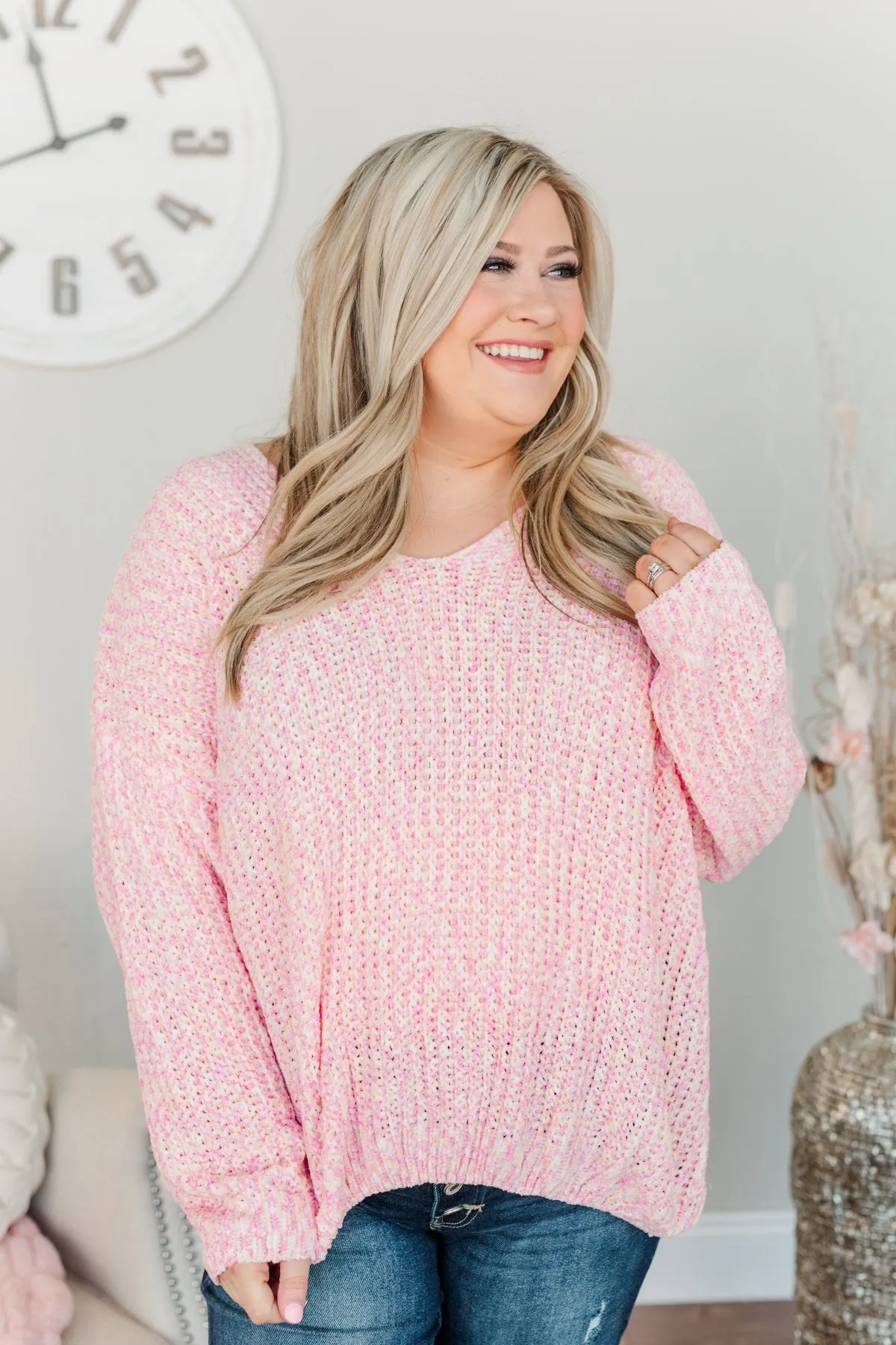 Let Your Confidence Shine Knit Sweater- Pink, Yellow, & Ivory