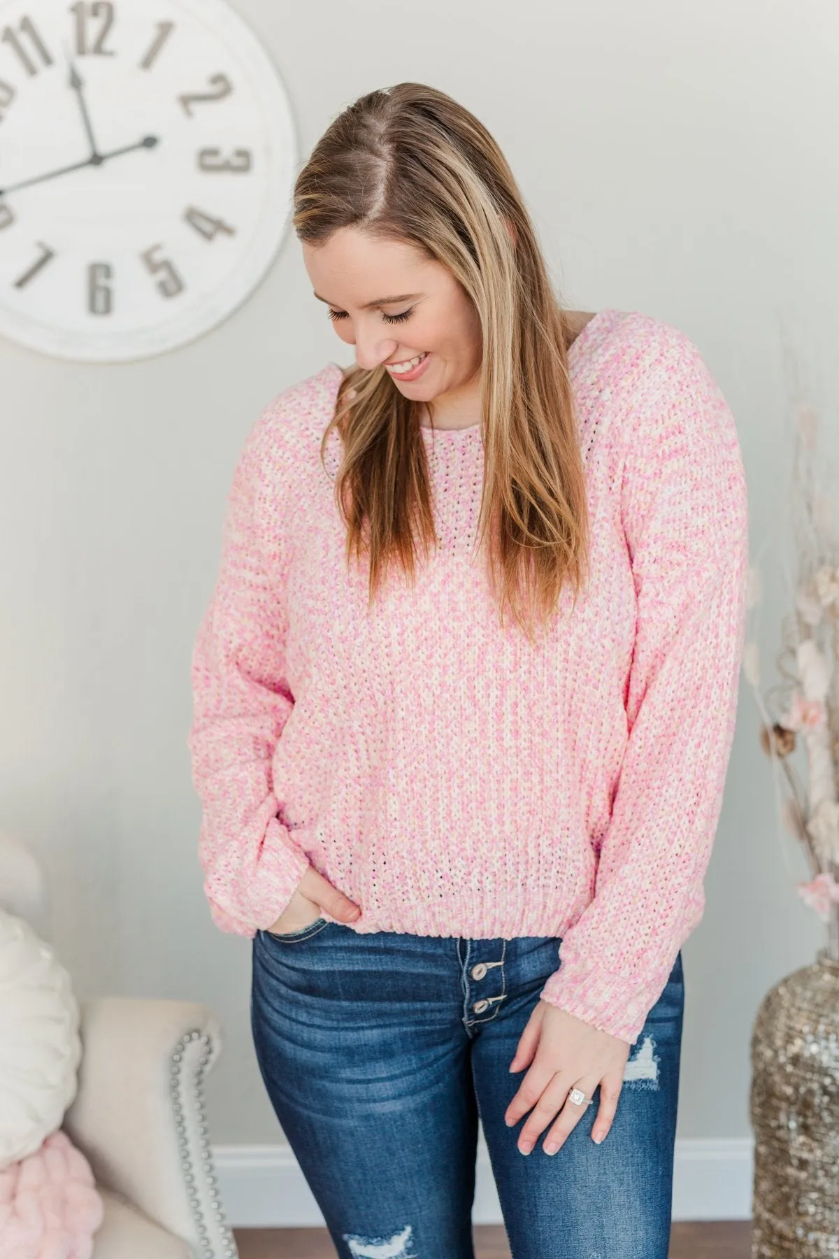 Let Your Confidence Shine Knit Sweater- Pink, Yellow, & Ivory