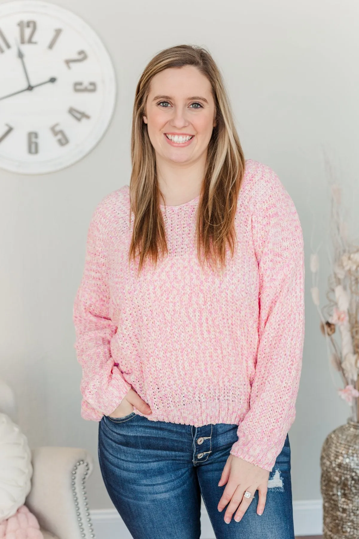 Let Your Confidence Shine Knit Sweater- Pink, Yellow, & Ivory