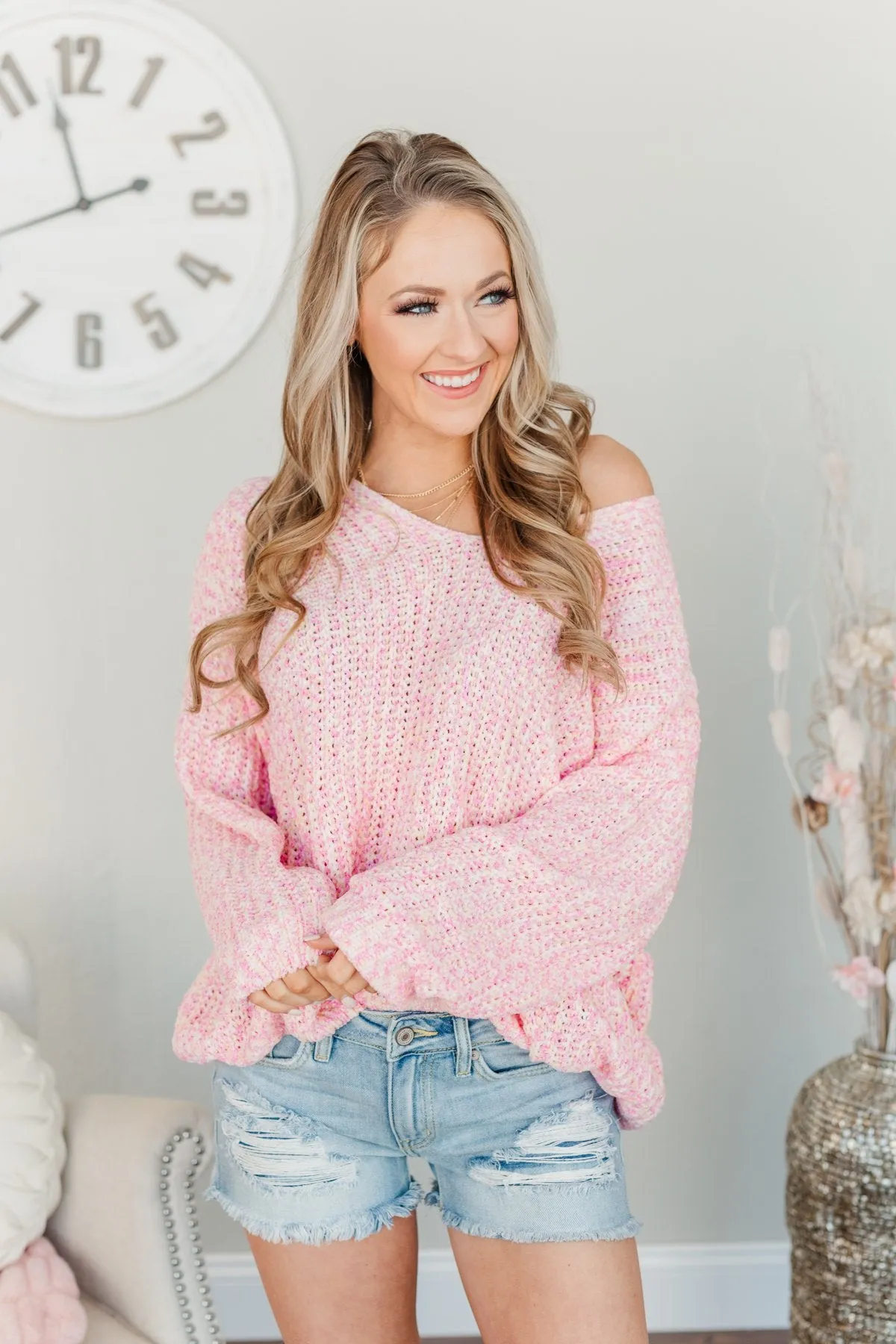 Let Your Confidence Shine Knit Sweater- Pink, Yellow, & Ivory
