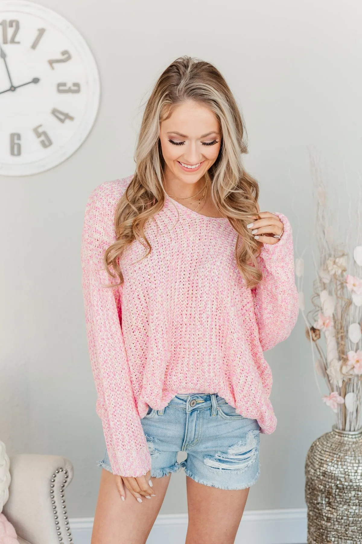 Let Your Confidence Shine Knit Sweater- Pink, Yellow, & Ivory