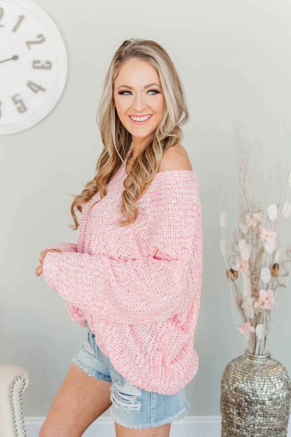 Let Your Confidence Shine Knit Sweater- Pink, Yellow, & Ivory