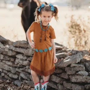 Little Girl's Brown Suede Fringe Dress