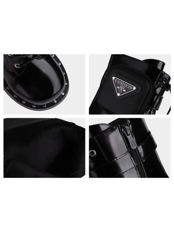 Lolita Boots PU Leather Round Toe Black Lolita Footwear