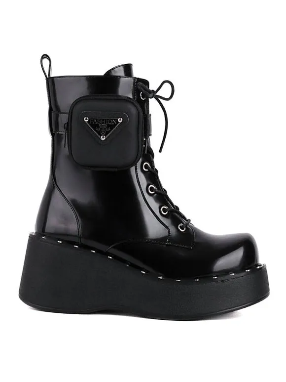 Lolita Boots PU Leather Round Toe Black Lolita Footwear