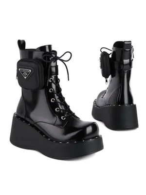 Lolita Boots PU Leather Round Toe Black Lolita Footwear