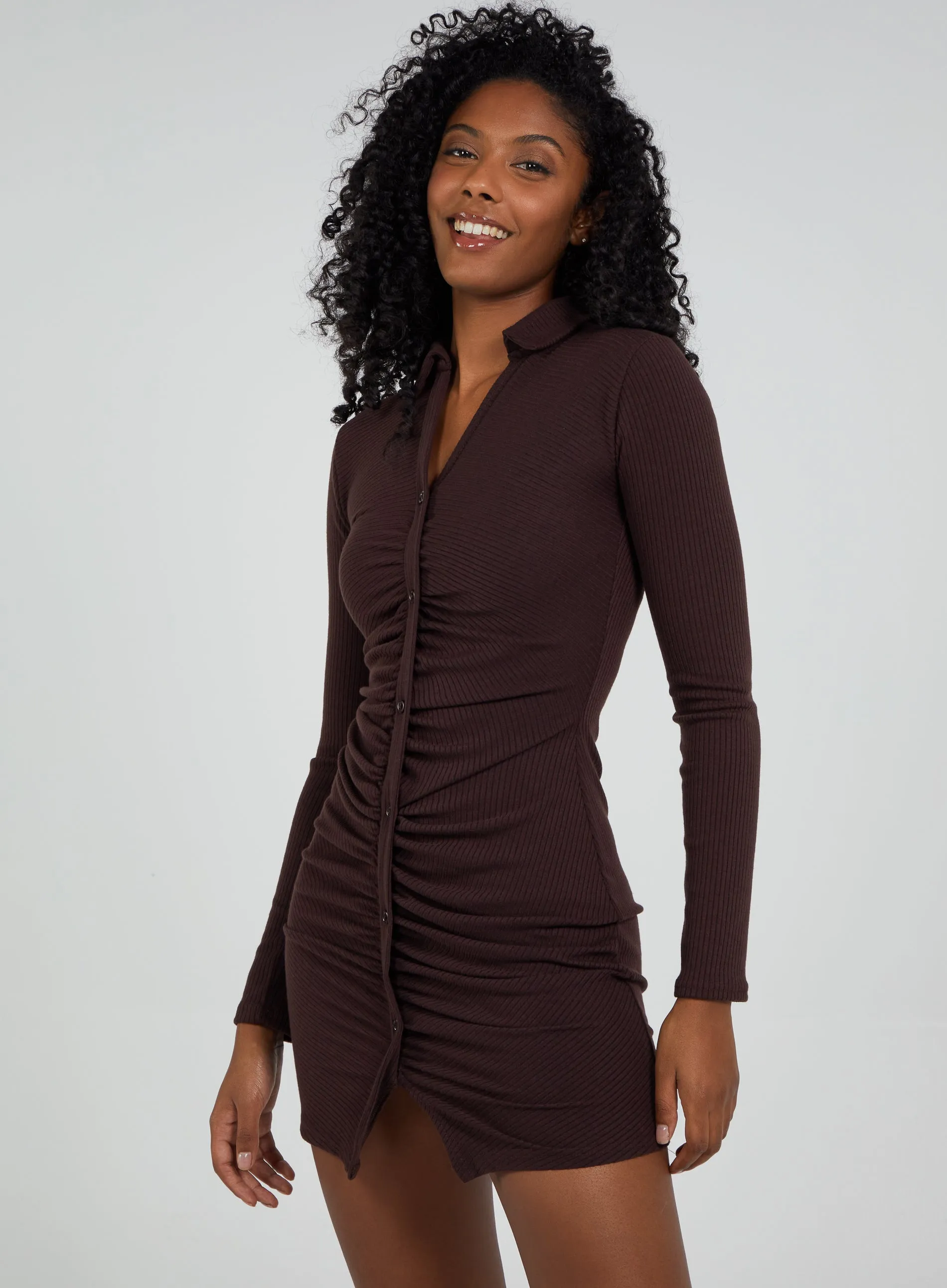 Long Sleeve Ribbed Mini Dress