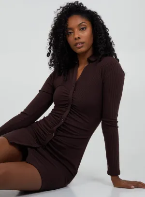 Long Sleeve Ribbed Mini Dress