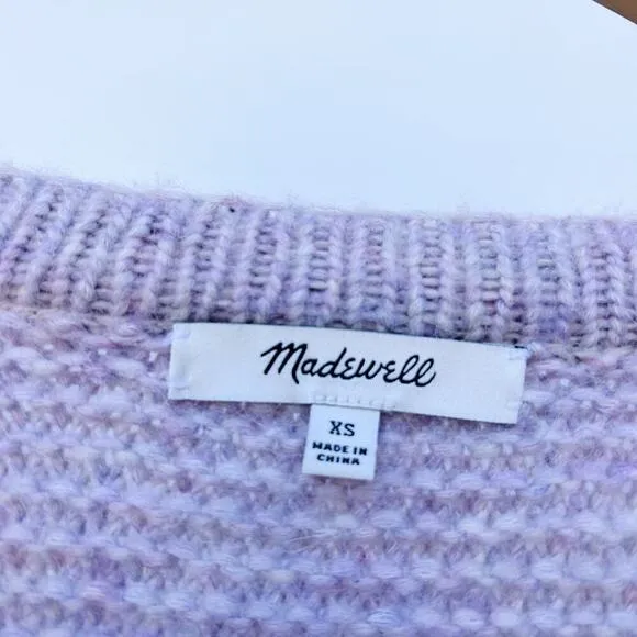 Madewell Fringe Sleeve Pullover Chunky Knit Sweater Lavender Pink Crochet XS
