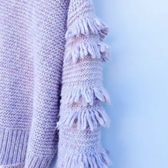 Madewell Fringe Sleeve Pullover Chunky Knit Sweater Lavender Pink Crochet XS