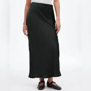 Madewell Satin Maxi Slip Skirt in Luxury Forest Green Size 2 NWT *Flawed*