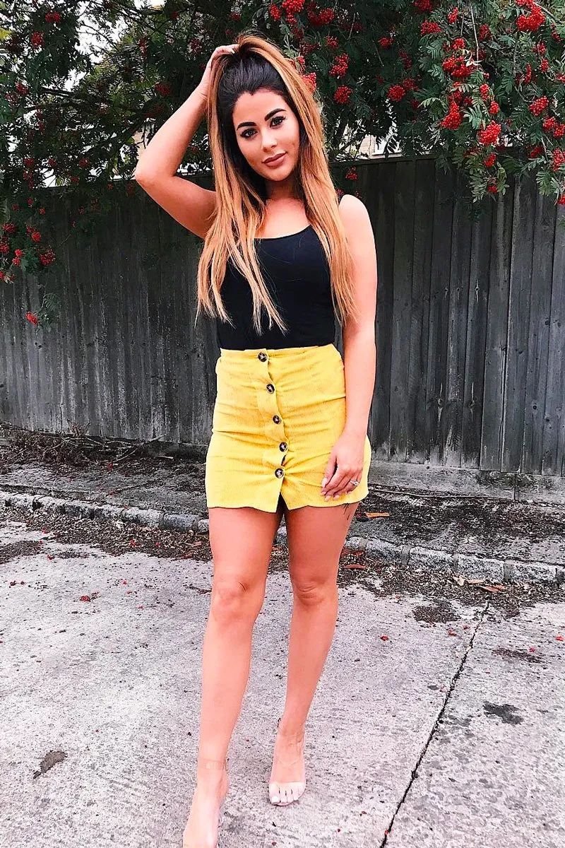 Mustard Corduroy Button Front Mini Skirt - Elcie