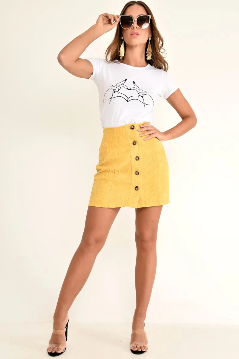 Mustard Corduroy Button Front Mini Skirt - Elcie