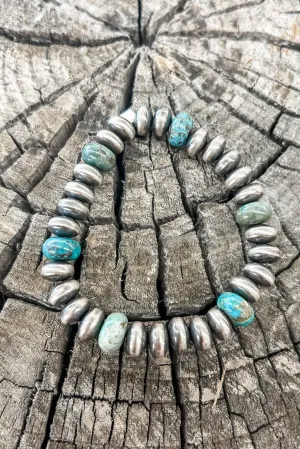 Navajo Pearl Saucers & Turquoise Stretch Bracelet