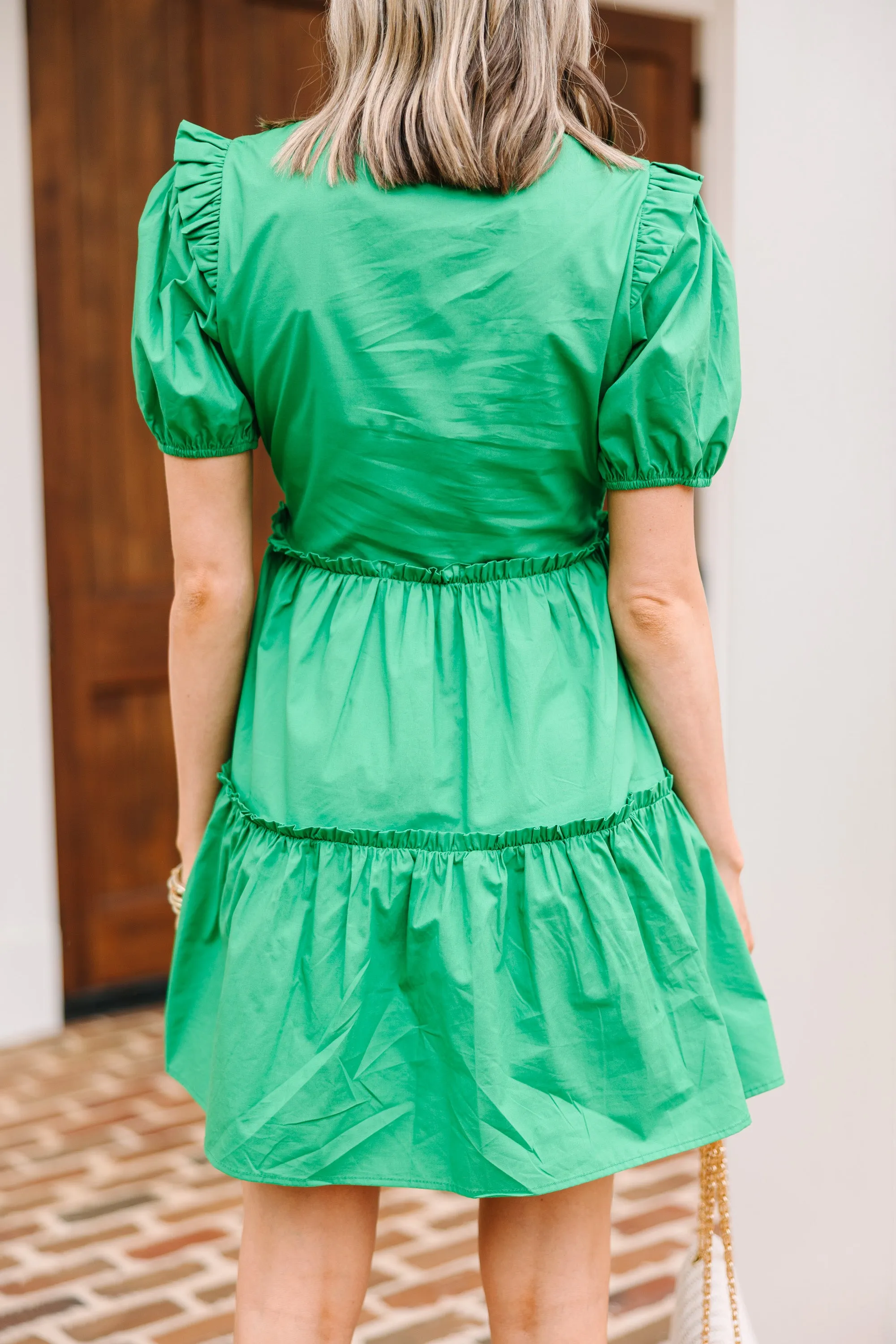 Never Going Back Kelly Green Ruffled Dress