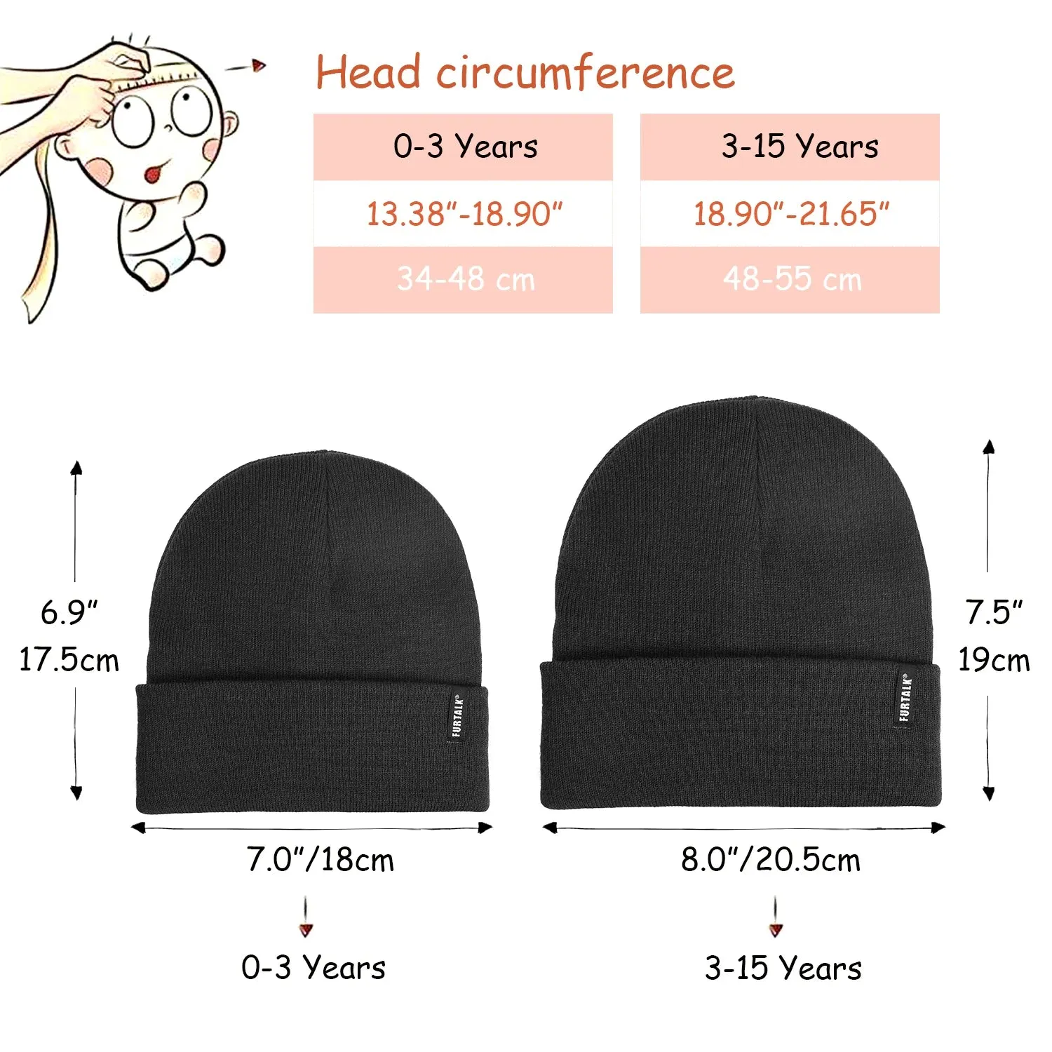 NEW FURTALK Toddler Beanie for Boys Girls Baby Kids Beanies Knit Winter Hat- Black! Fits 0-3 Years