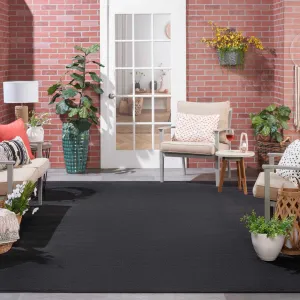 NEW MASSIVE 9 Ft x 12Ft NOURISON ESSENTIALS SOLID BLACK INDOOR/OUTDOOR AREA RUG! RETAILS $322US 