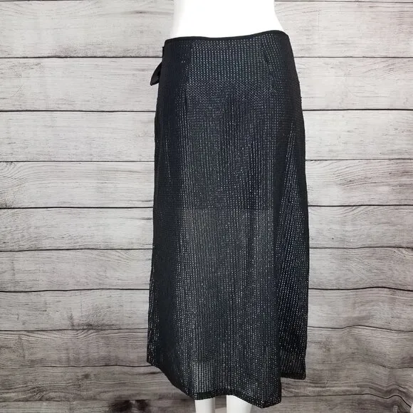 NEW Something Navy S Arielle Faux Wrap Sequined Midi Skirt Black Slit front