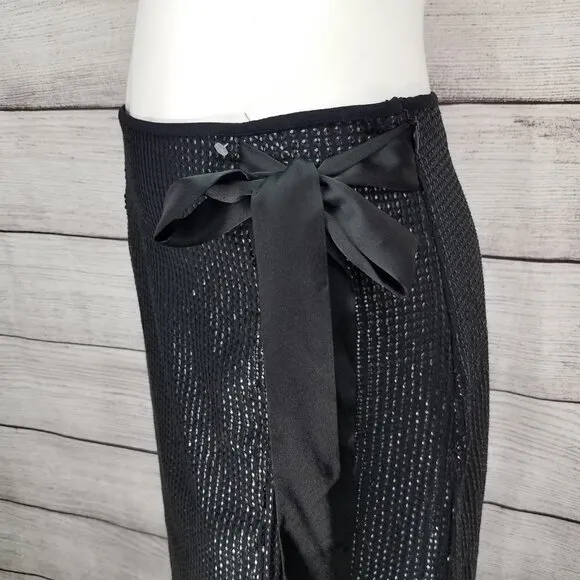 NEW Something Navy S Arielle Faux Wrap Sequined Midi Skirt Black Slit front