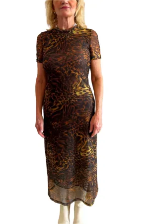NO.6 Mads Dress in Brown Animal Mesh
