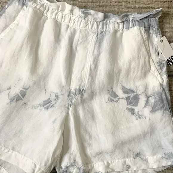 NWT NSF (Revolve) “Joey” Shorts in White/Grayish-Blue Tie Dye, Size Small