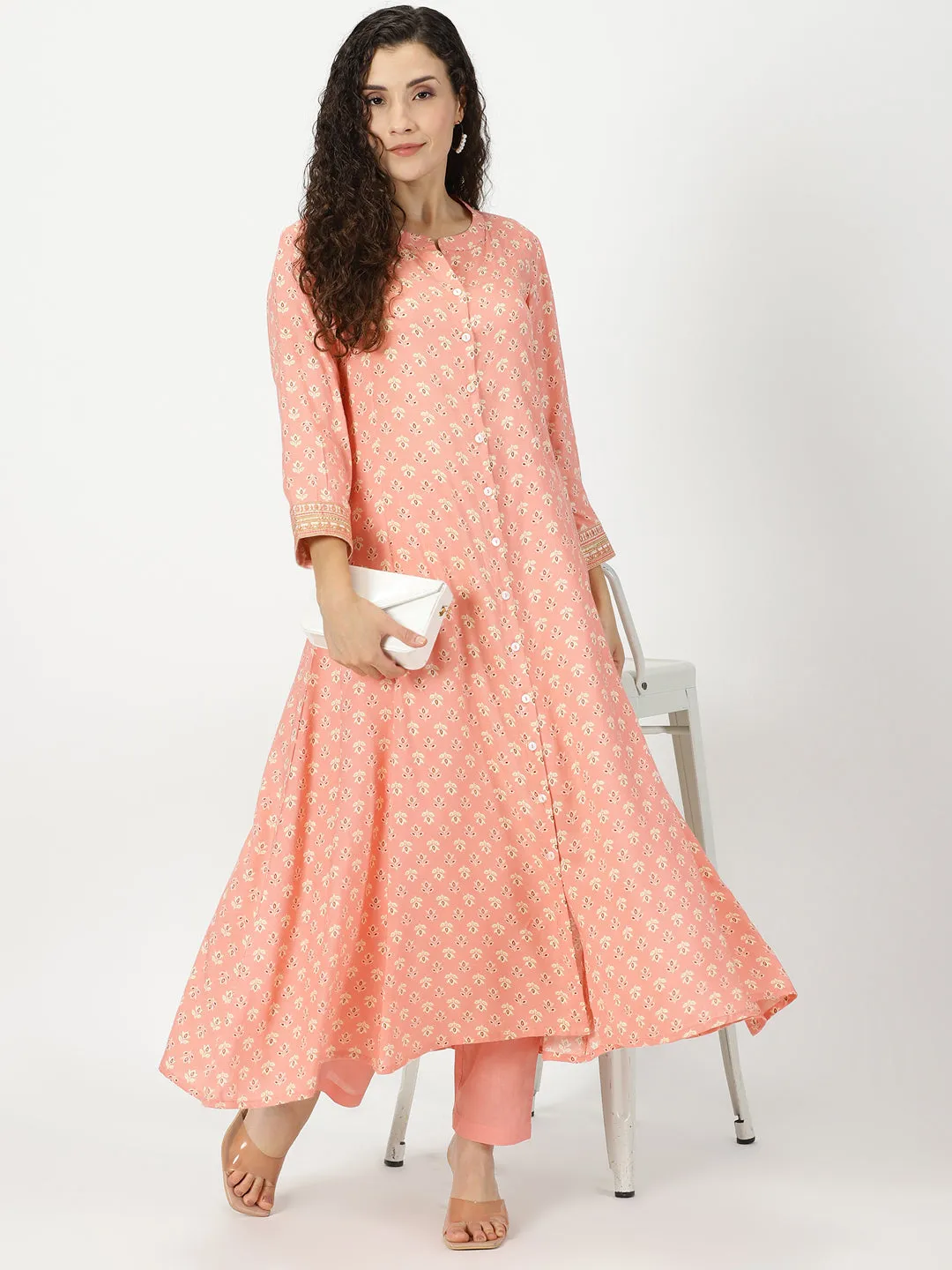 Peach Cotton Straight Fit Slip-on Trouser