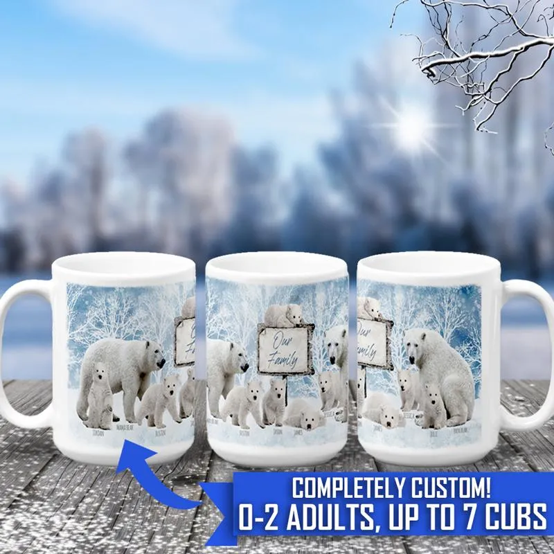 Personalized Christmas Mama Bear Mug with Papa Bear and Polar Bear Cubs