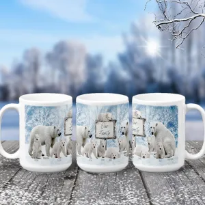 Personalized Christmas Mama Bear Mug with Papa Bear and Polar Bear Cubs