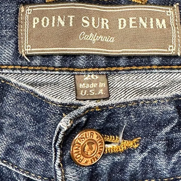 POINT SUR Mid Rise Distressed Bootcut Jeans - EUC - size 26 - blue‎ - ripped