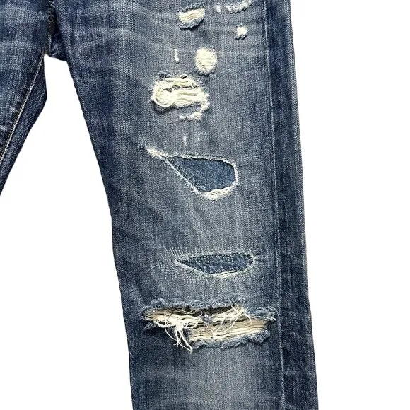 POINT SUR Mid Rise Distressed Bootcut Jeans - EUC - size 26 - blue‎ - ripped