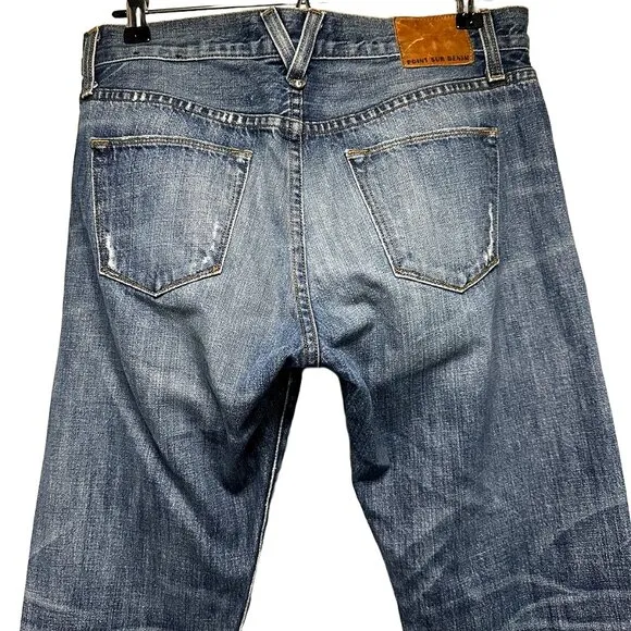 POINT SUR Mid Rise Distressed Bootcut Jeans - EUC - size 26 - blue‎ - ripped