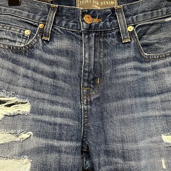 POINT SUR Mid Rise Distressed Bootcut Jeans - EUC - size 26 - blue‎ - ripped